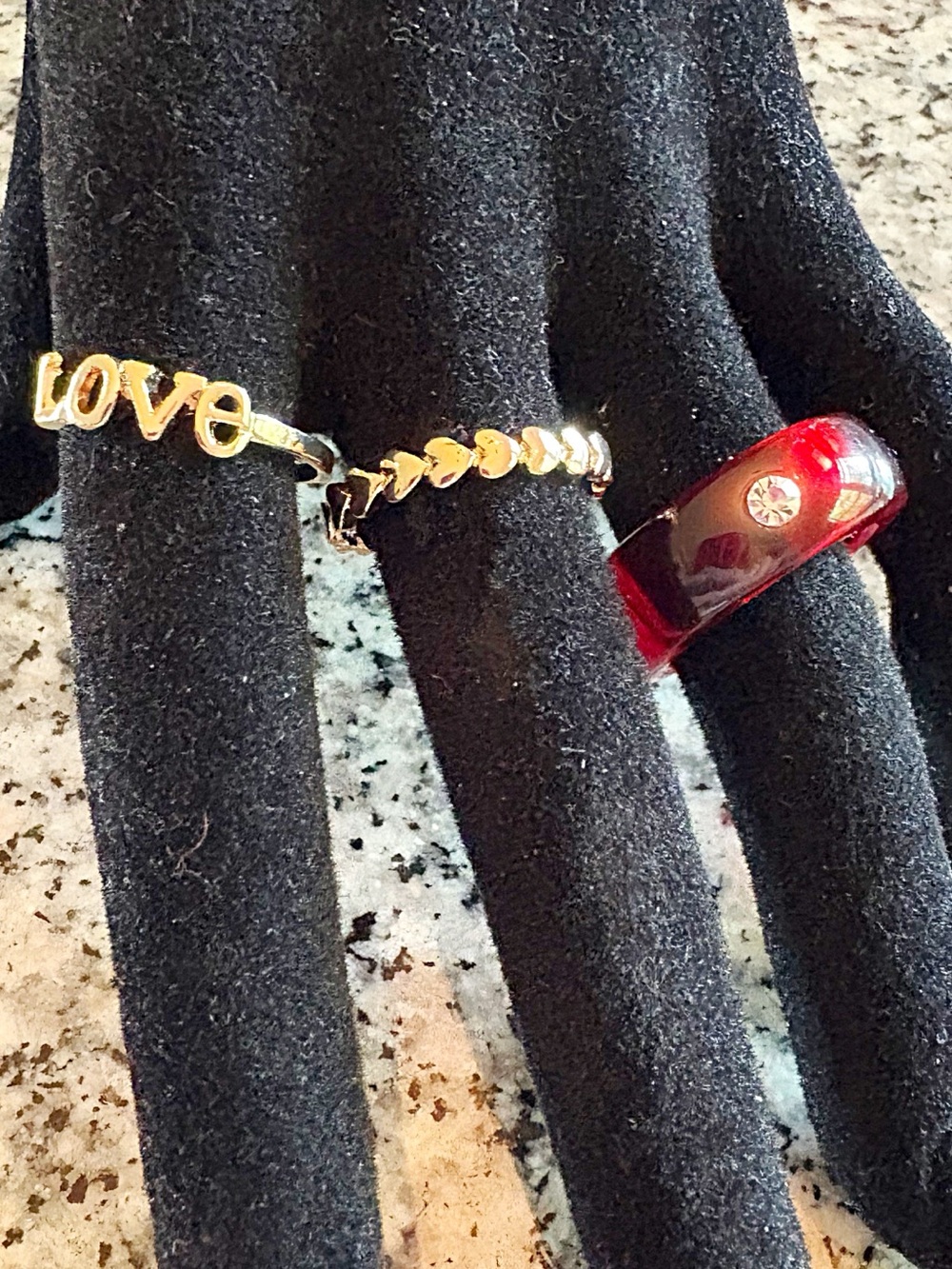 ♥️💖 NEW 3 Ring Set Love Script Ring ♥️ Eternity Ring Red Bubble Ring w/ Crystal
